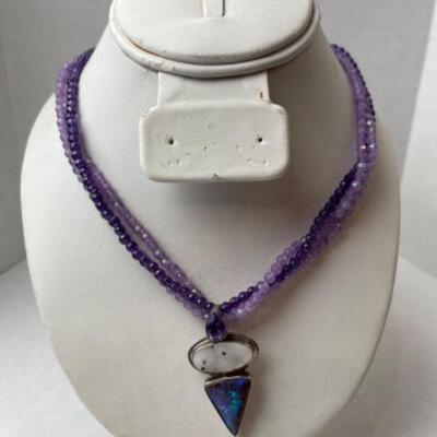 K653 Sterling Amethyst Druzy Quartz Necklace 