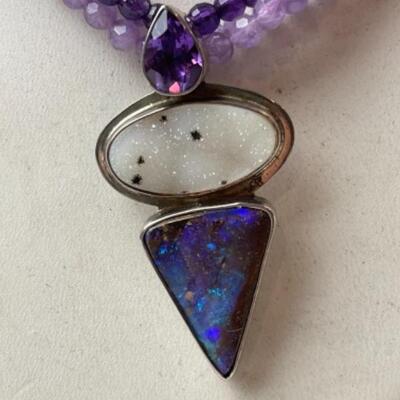 K653 Sterling Amethyst Druzy Quartz Necklace 