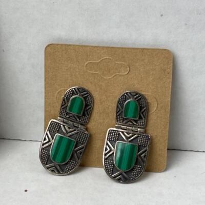 K657 Malachite Necklace with Three Pairs of Earrings 