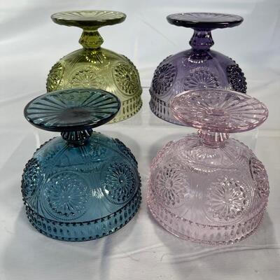 Patterened Colored  Glass Footed Dish