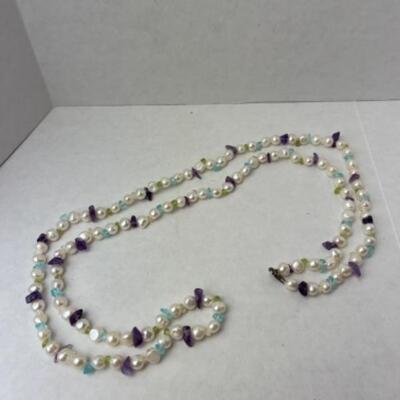 K661 Sterling Pearl, Amethyst Necklace and Earring Set 