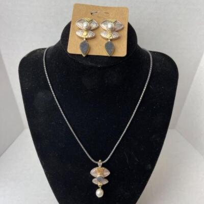 K660 Sterling 14k Yellow Gold Pearl Necklace Earring Set by Sally Craig 