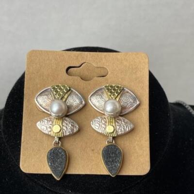 K660 Sterling 14k Yellow Gold Pearl Necklace Earring Set by Sally Craig 