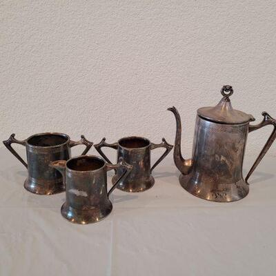 Lot 3: Vintage Sheffield Plate Teapot, Creamer and Sugar Bowls
