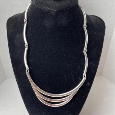 K663 Sterling Silver Link Necklace with Black Onyx Slip-On Bangle Bracelet 
