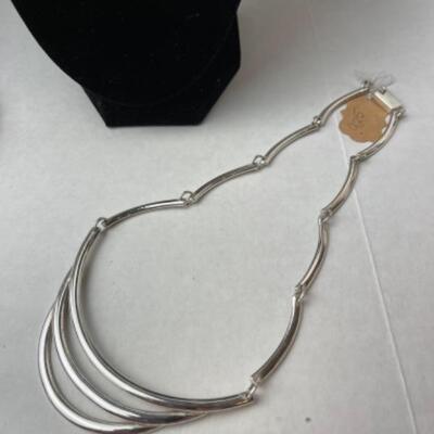 K663 Sterling Silver Link Necklace with Black Onyx Slip-On Bangle Bracelet 