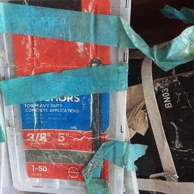 lot 166 - Nails for nailer, anchors for heavy duty concrete appl., etc. in red bin as shown