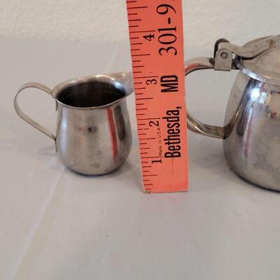 LOT 11: Vintage Stainless Small Single Cup Teapot and Creamer