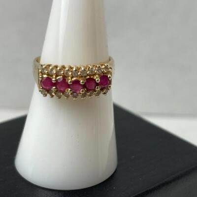 K668 14k Yellow Gold Ruby and CZ Ladies Ring 