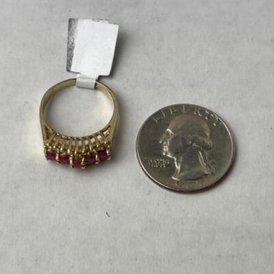 K668 14k Yellow Gold Ruby and CZ Ladies Ring 