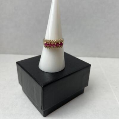 K668 14k Yellow Gold Ruby and CZ Ladies Ring 