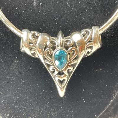K674 Sterling Silver Blue Topaz Necklace /Slide 