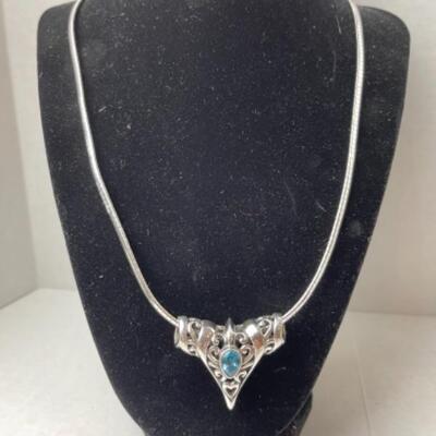 K674 Sterling Silver Blue Topaz Necklace /Slide 