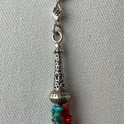 K675 Sterling Sea glass, Coral, Turquoise 24â€ Necklace 