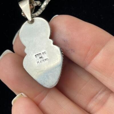 K677 Sterling Silver Black Onyx Denim Lapis Necklace Set 