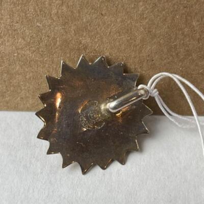 K678 Sterling Silver Amber Sunburst Style Earring and Pendant Set