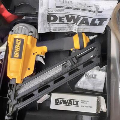 lot 196 - Dewalt electric drill, finish nailer, Campbell hausfeld  compressor