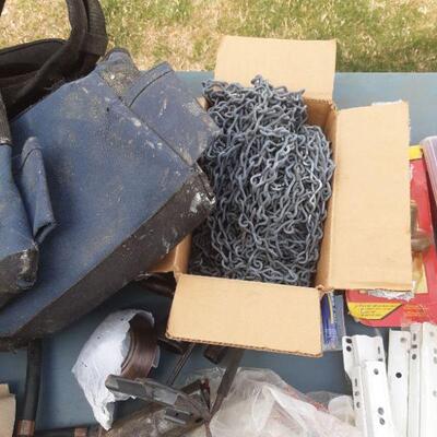 lot 201 - Workbelt, chains, drawer slides, parts storage bins, battery cut-off switch,  parts, etc. as shown