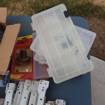 lot 201 - Workbelt, chains, drawer slides, parts storage bins, battery cut-off switch,  parts, etc. as shown