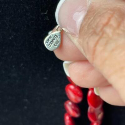 K679 Sterling Coral Necklace and Bracelet by Barse 