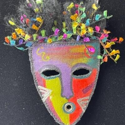 K680 Artisan Made Mask Pendant/ Pin with Metal Earrings 