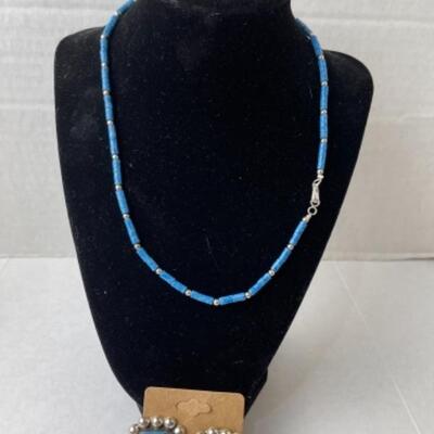 K682 Sterling Silver Denim Lapis Necklace and Earrings 