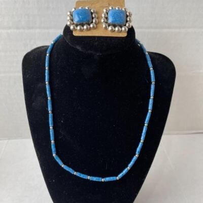 K682 Sterling Silver Denim Lapis Necklace and Earrings 