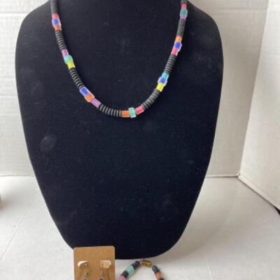 K684 Multi colored glass bead necklace, bracelet, and earring set