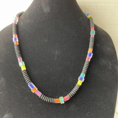K684 Multi colored glass bead necklace, bracelet, and earring set
