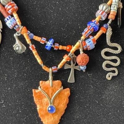 K688 Signed Multi colored Turquoise,Lapis, Beaded Necklace ,Earrings,Ring Set 