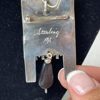 K690 Sterling Mixed Metal Artisan Pendant / Pin with Earrings  Set