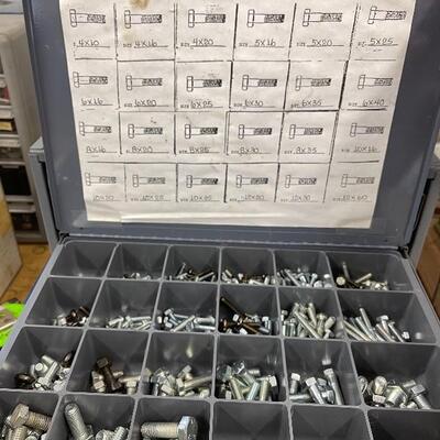 829-Gray Steel 4 Drawer Stocked Hardware Cabinet