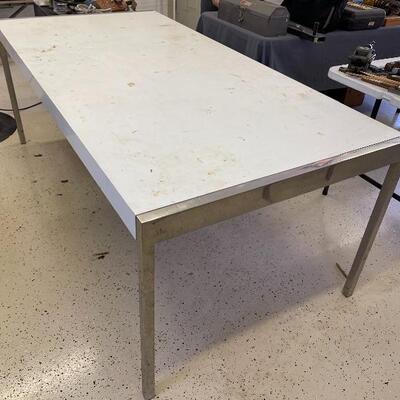 830-White Formika Wooden Table w/ steel chrome legs.
