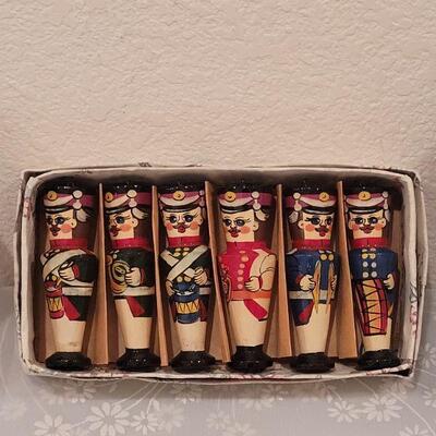 Lot 53: Vintage Handpainted Soldier Ornaments and (2) New Large Glass Nutcracker Ornaments