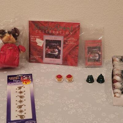 Lot 77: Vintage Christmas Deco, Advent Calendar & Tape, Candle Stickers and Ganz Sledding Reindeer 