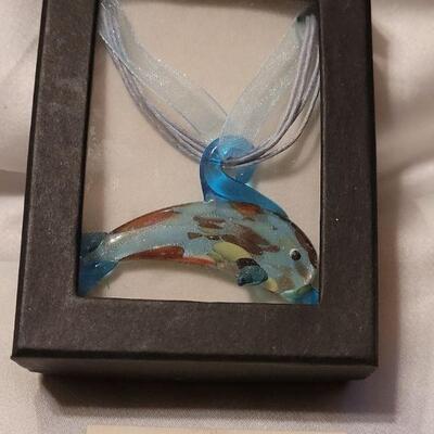 Lot 89: New Glass Dolphin Necklace and Dolphin Charm