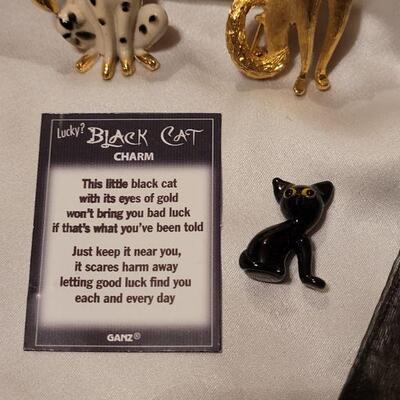 Lot 97: Cat Brooches and Pocket Charm (1 Gold Tone,  1 Enameled)