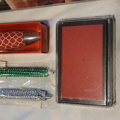 Lot 100: New Pens and Stamp Pad and Flash Light Lot