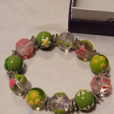 Lot 118: New (2) Glass Handpainted Beaded Bracelets and Mixed Metals Heart Ring