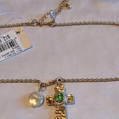 Lot 148: New Gold Cross Necklace and Inspirational Bracelet 