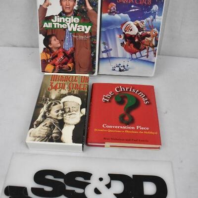 4 pc Christmas Media: 3 VHS Movies & 1 Book