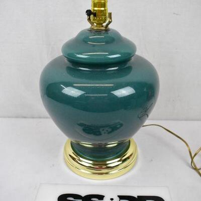 Teal & Brass Table Lamp. Works