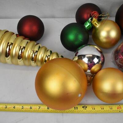 21 Various Large Christmas Ornaments, Red/Green/Gold