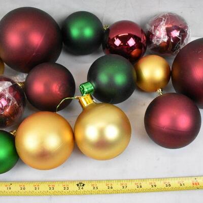 21 Various Large Christmas Ornaments, Red/Green/Gold