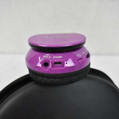 Beyution Purple Headphones. Bluetooth. No Charger. Adjustable. Works.  With Case