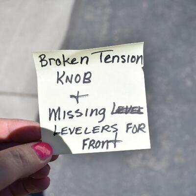 Stationary Bike: Broken Tension Knob & Missing Levelers for the Front