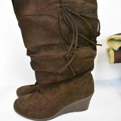 2 pairs Brown Heeled Boots, Women's Size 10