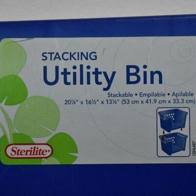 2 Stacking Utility Bins by Sterilite. Blue. 20 7/8
