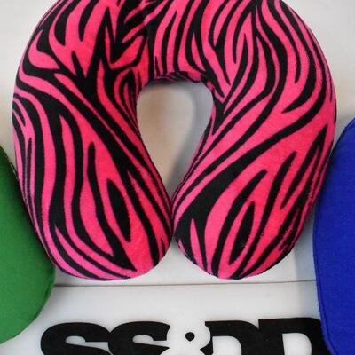 3 Travel Neck Pillows: Green, Blue, & Pink Black Zebra