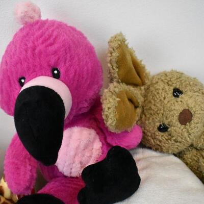 7 pc Stuffed ANimal Toys: Panda, Bunny, Flamingo, Hippo, Giraffe, Bear, & Dog